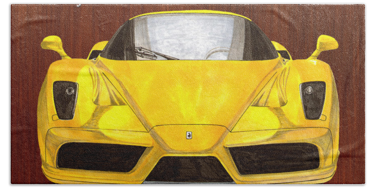 A 2004 Enzo Ferrari Featured In A Motivational Poster Hand Towel featuring the painting Justification for higher education 2004 Enzo Ferrari 400, by Jack Pumphrey