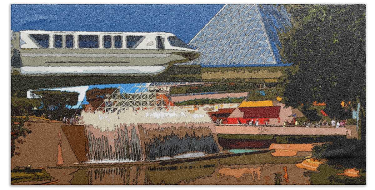 Art Bath Sheet featuring the painting Epcot Scenic by David Lee Thompson