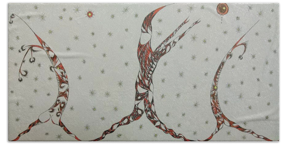 Abstract Hand Towel featuring the drawing Erinyes by Robert Nickologianis