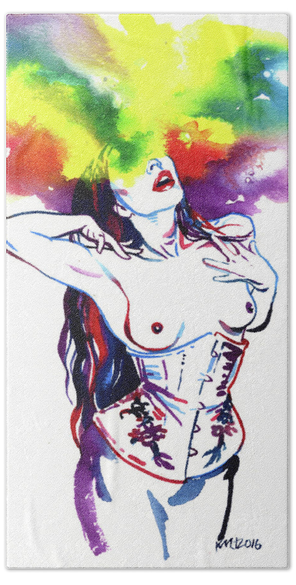 Woman Bath Towel featuring the painting Erotic Delusions by Ken Meyer jr