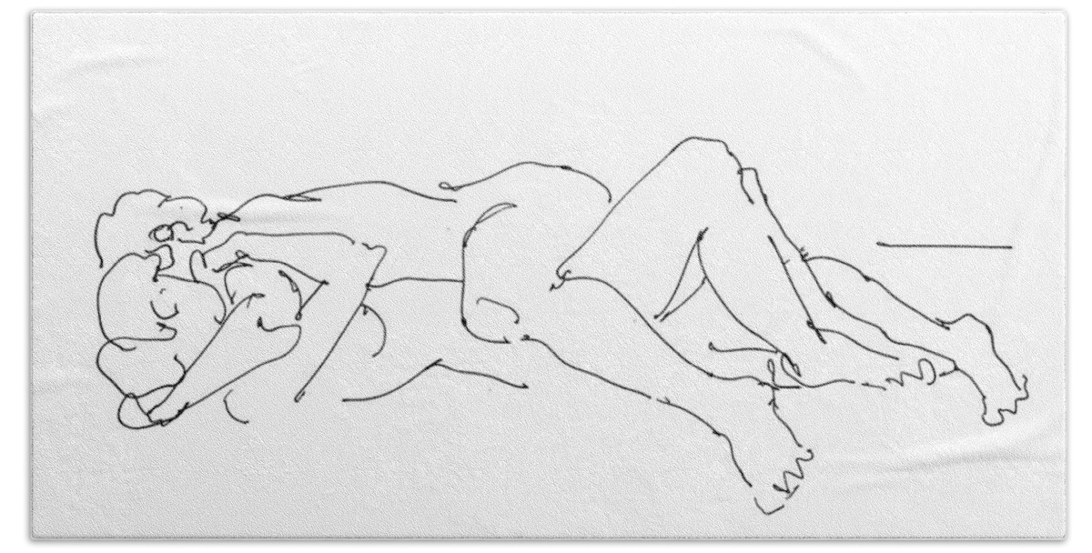 Lesbian Bath Towel featuring the drawing Erotic Lesbian Art 1b by Gordon Punt