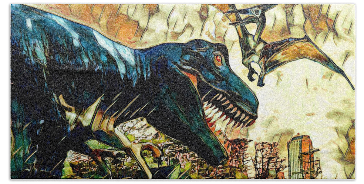 Dinosaurs Bath Towel featuring the digital art Escape from Jurassic Park by Pennie McCracken