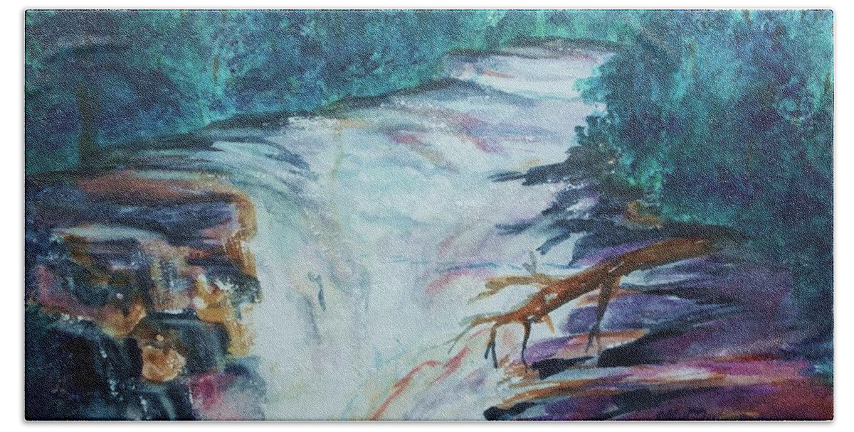 Esopus Bath Towel featuring the painting Esopus Creek by Ellen Levinson