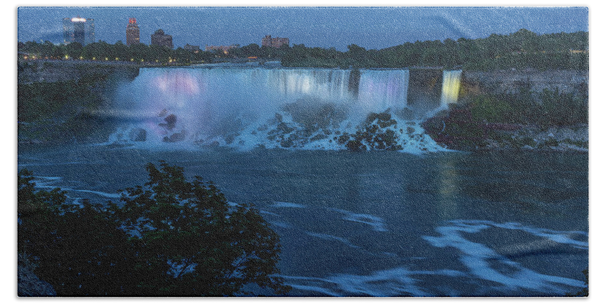 Canada Hand Towel featuring the photograph Evening at Niagara Falls, New York View by Brenda Jacobs