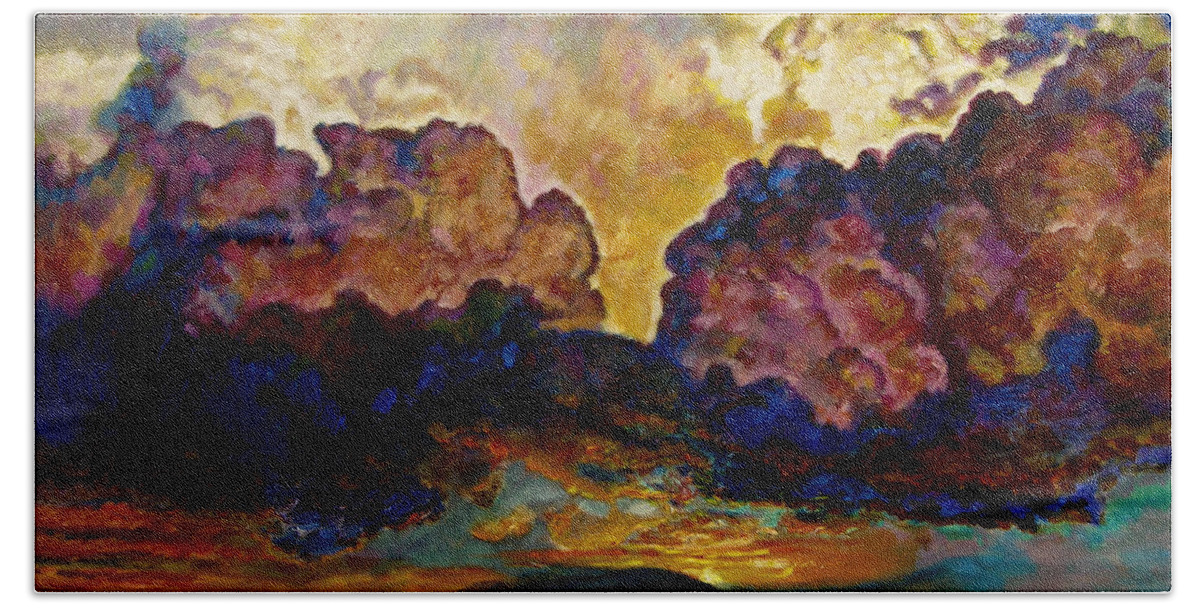 Sunset Hand Towel featuring the painting Evening Clouds Over the Valley by John Lautermilch