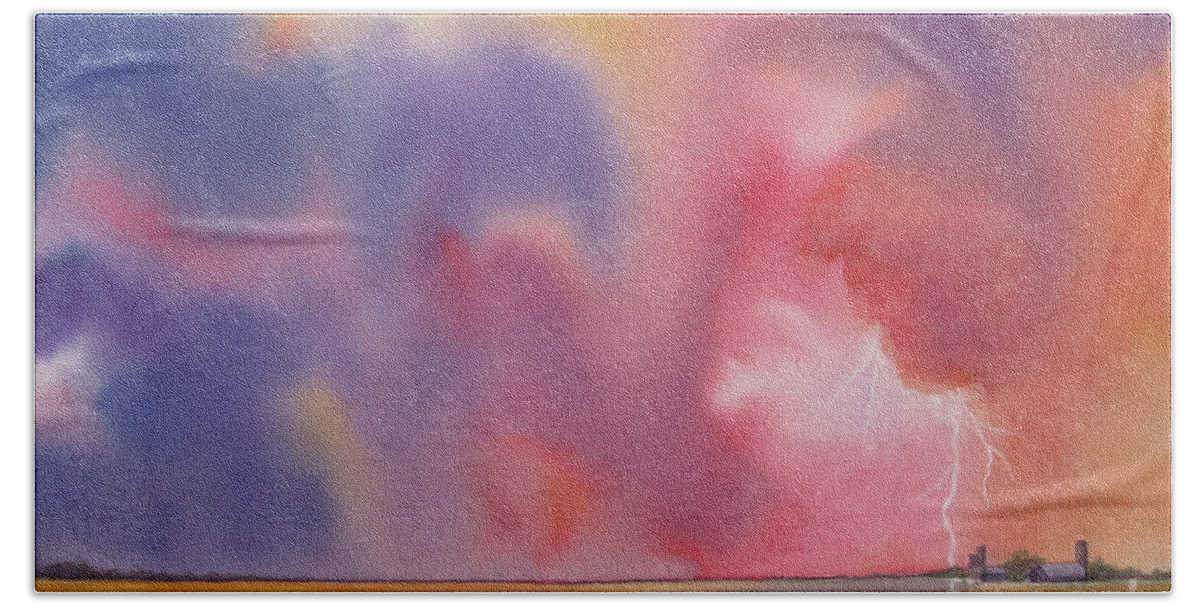 Storm Bath Towel featuring the painting Evening Storm by Deborah Ronglien