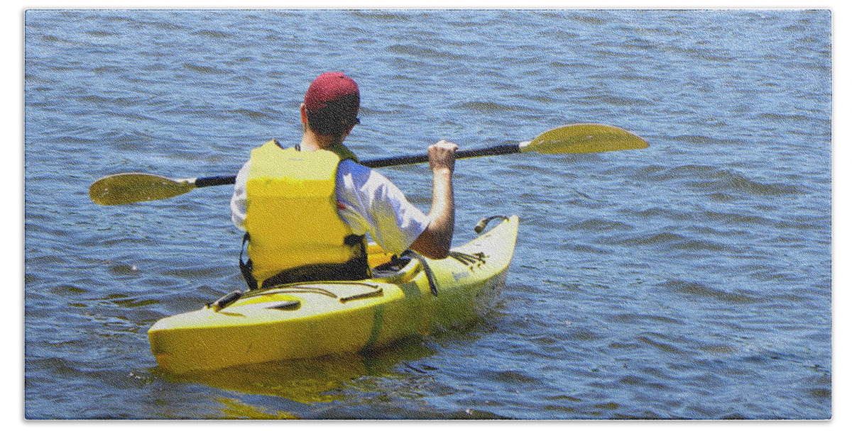 Kayak Bath Towel featuring the photograph Exploring In A Kayak by Sandi OReilly