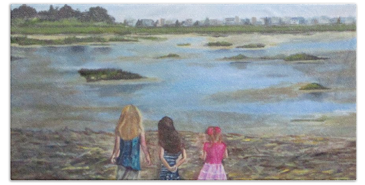 Acrylic Hand Towel featuring the painting Exploring The Marshes by Paula Pagliughi