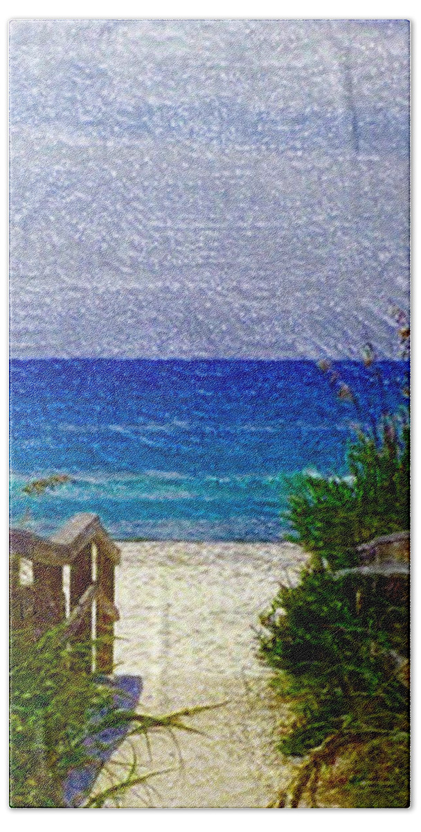  Aqua Hand Towel featuring the painting Expressive Digital Photo Pensacola Florida B52816 by Mas Art Studio