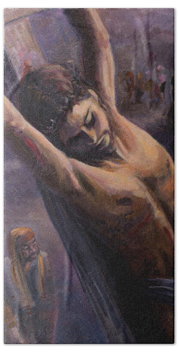 Jesus Bath Towel featuring the painting Extreme Sacrifice by Marco Busoni