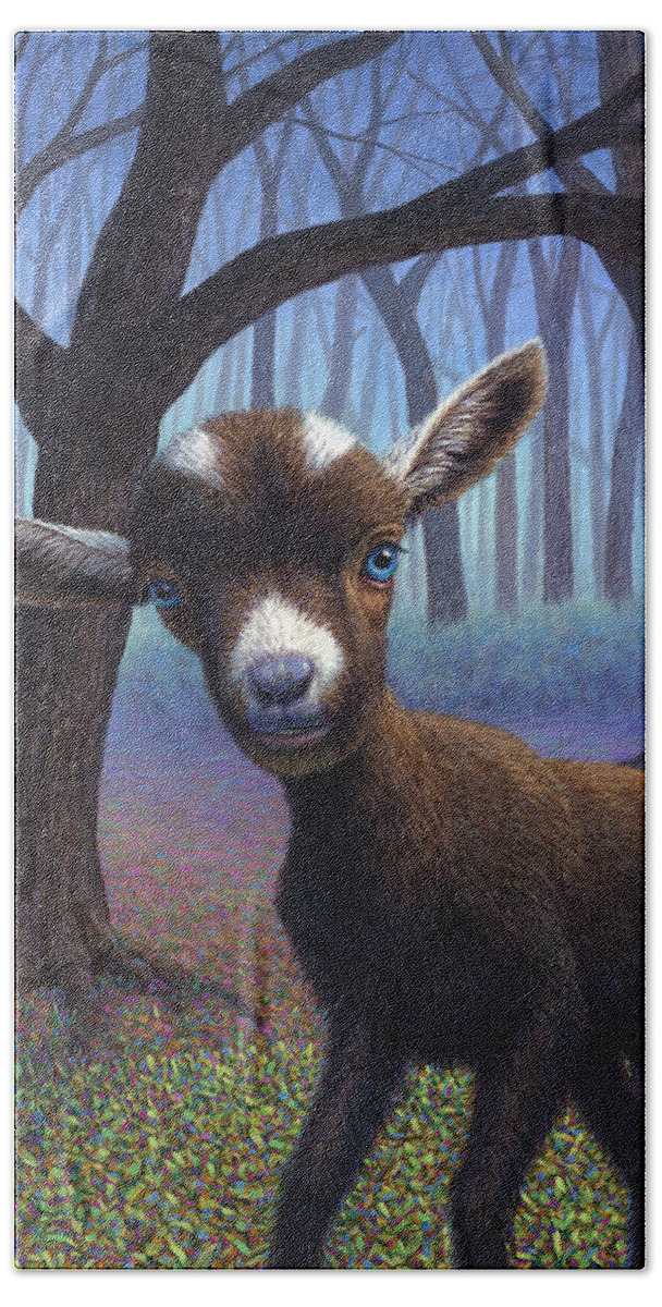 Baby Goat Hand Towel featuring the painting Extrovert by James W Johnson