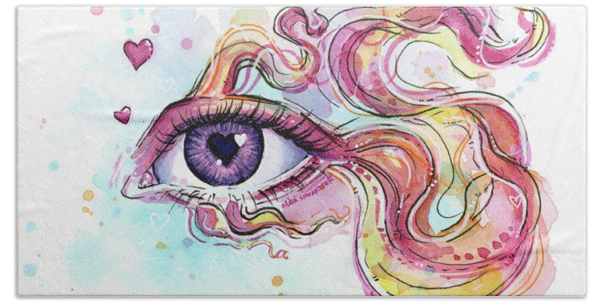Betta Hand Towel featuring the painting Eye Fish Surreal Betta by Olga Shvartsur