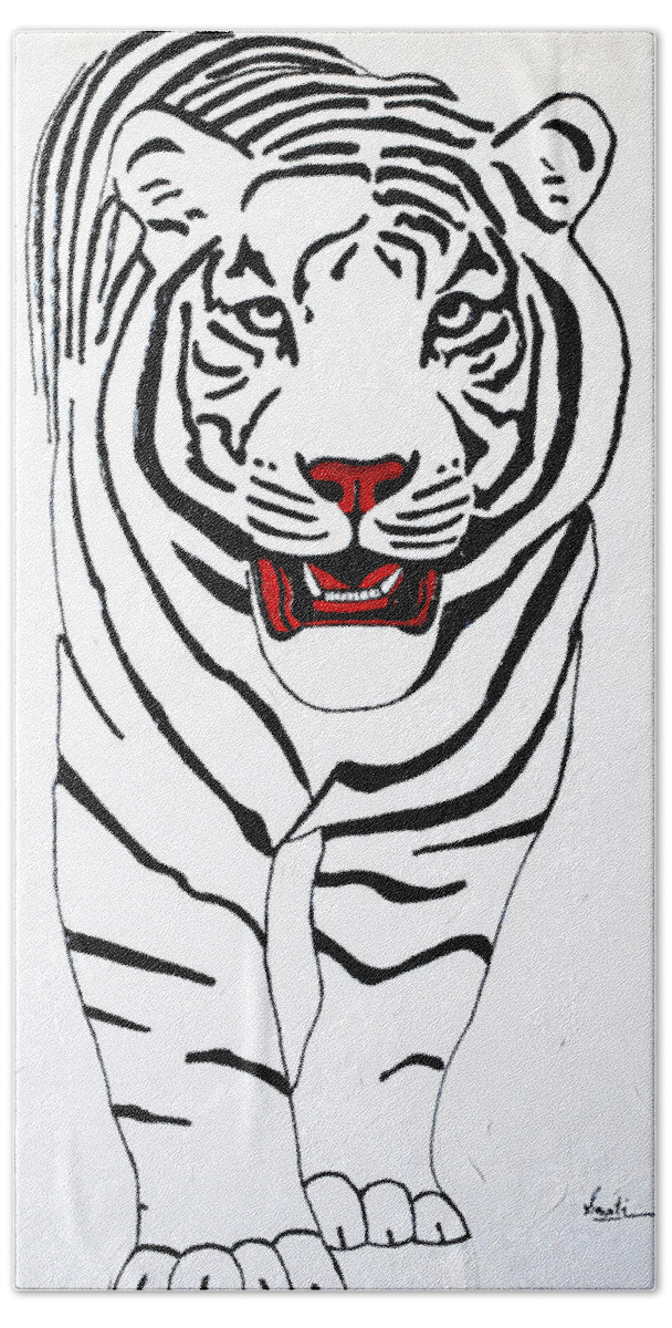Tiger Hand Towel featuring the painting Eye of the tiger by Sonali Kukreja