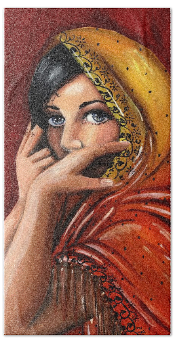 Warm Colors Hand Towel featuring the painting Eyes by Scarlett Royale
