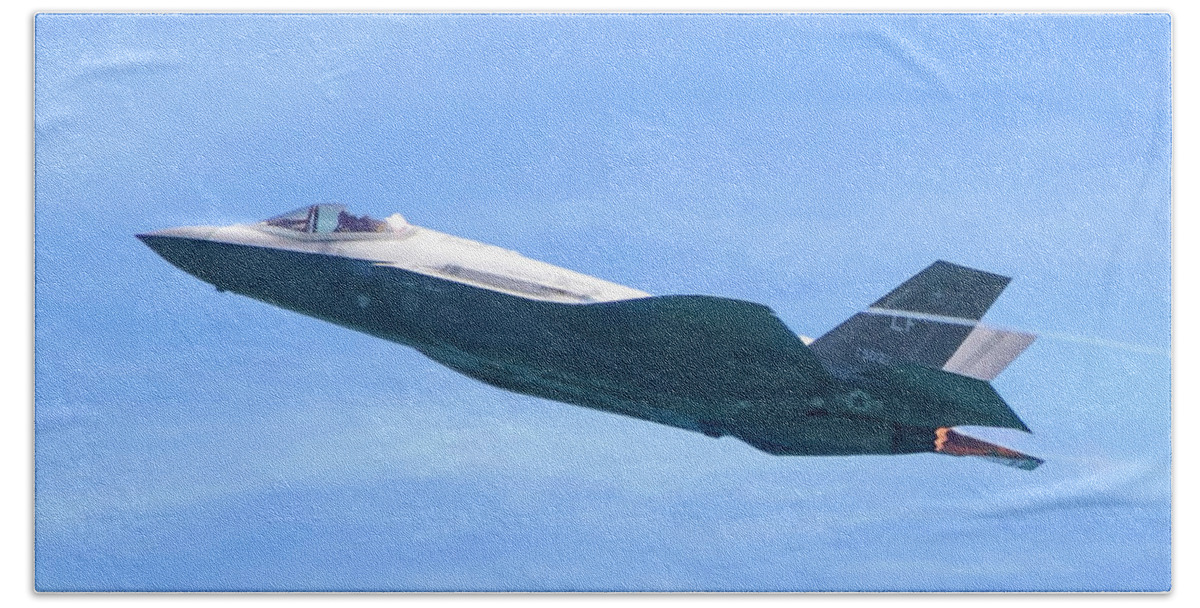 Air Force Bath Towel featuring the photograph F-35 Joint Strike Fighter by Mark Andrew Thomas