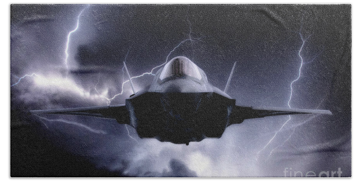 F35 Bath Towel featuring the digital art F-35 Next Gen Lightning by Airpower Art