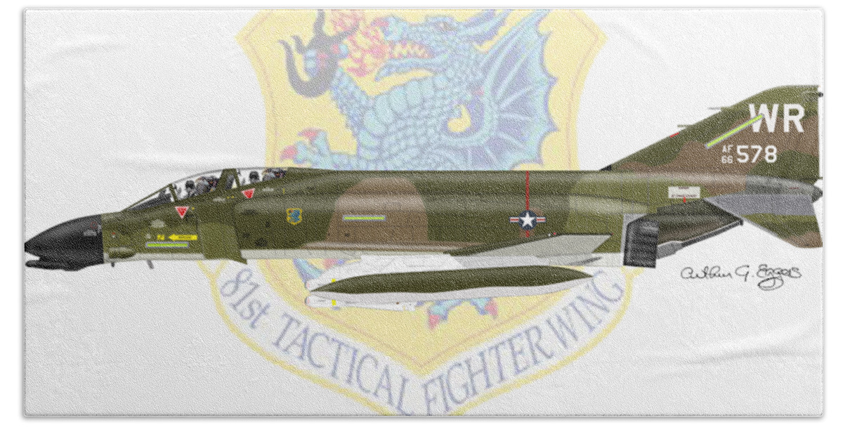 Mcdonnell Douglas Bath Towel featuring the digital art F-4D Phantom II RAF Bentwaters by Arthur Eggers