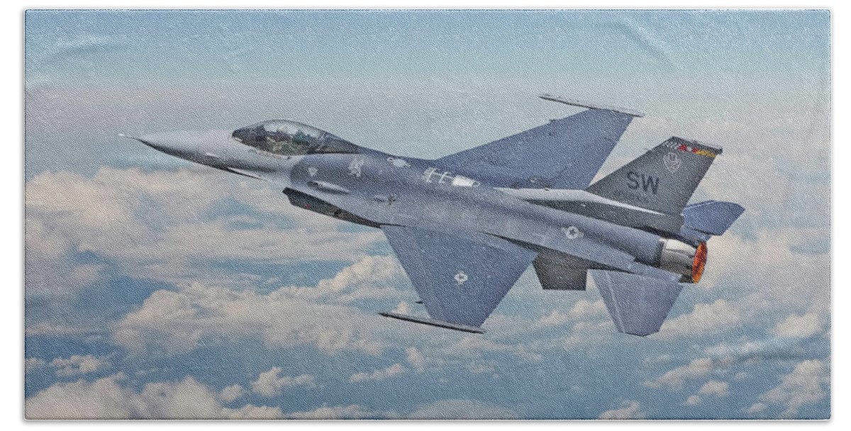 Aircraft Hand Towel featuring the digital art F16 - Fighting Falcon by Pat Speirs