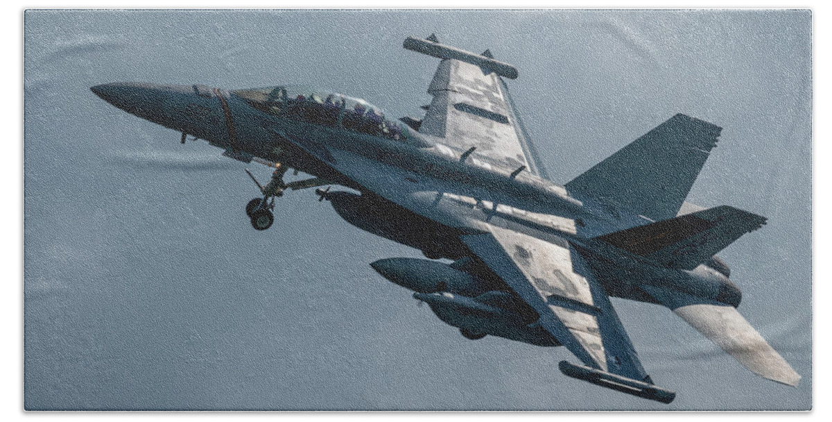 F18 Bath Towel featuring the photograph Boeing EA-18G Growler Over Head by Phil And Karen Rispin