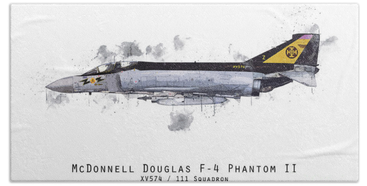 F-4 Phantom Ii Bath Towel featuring the digital art F4 Phantom Sketch - XV574 by Airpower Art