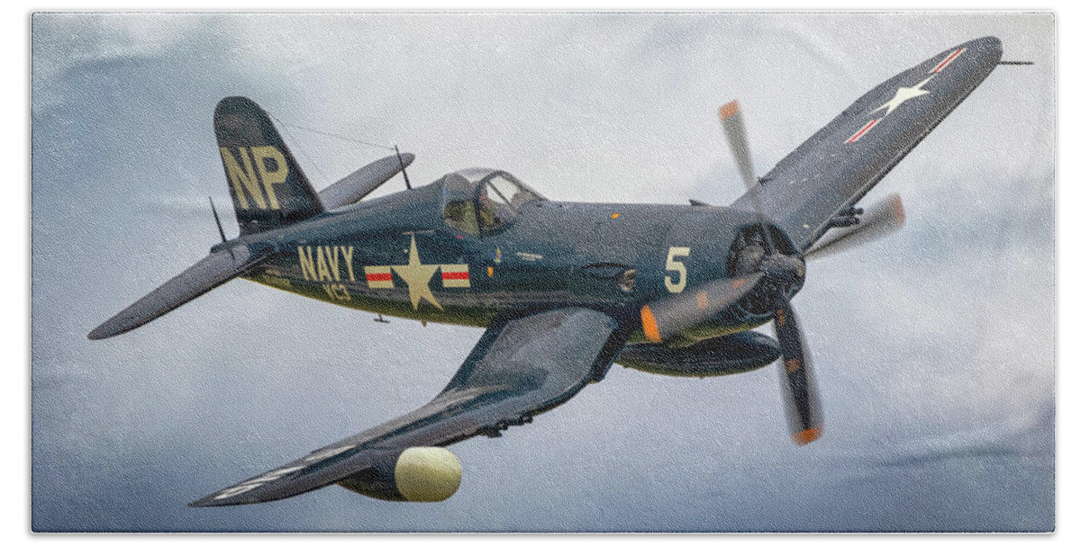 Aircraft Hand Towel featuring the photograph F4-U Corsair by Brian Caldwell