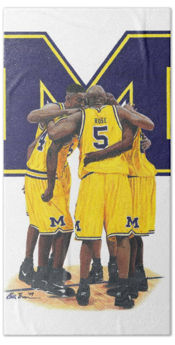 Michigan Wolverines Bath Sheet featuring the drawing Fab Five by Chris Brown