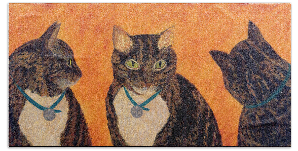 Cat Bath Towel featuring the painting Face-off by Kathryn Riley Parker