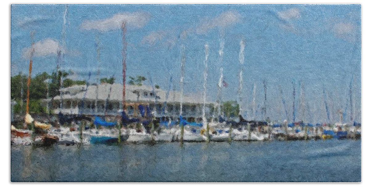 Fairhope Bath Towel featuring the painting Fairhope Yacht Club Impression by Michael Thomas