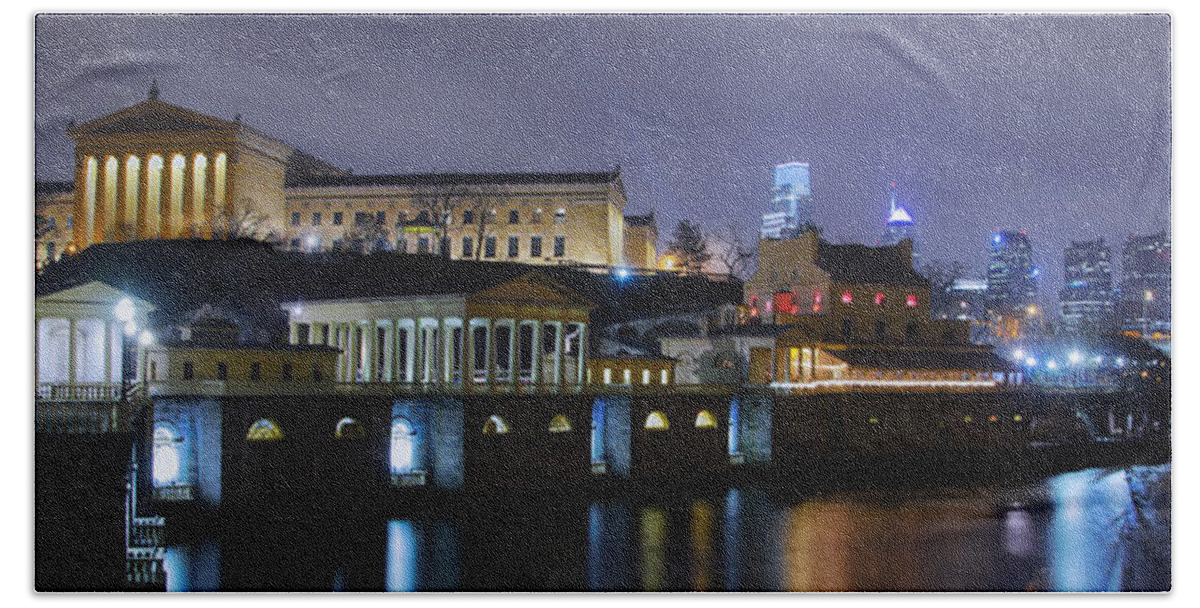 Night Hand Towel featuring the photograph Fairmount Waterworks and Art Museum at Night by Bill Cannon