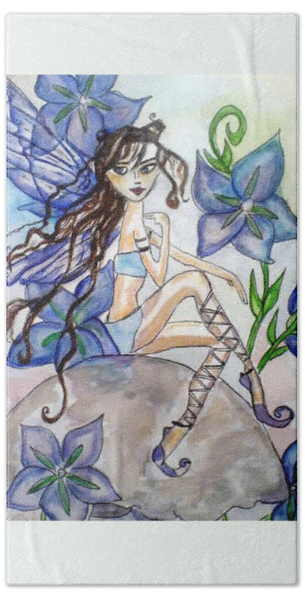 Fairy Hand Towel featuring the painting Fairy Blue by AHONU Aingeal Rose
