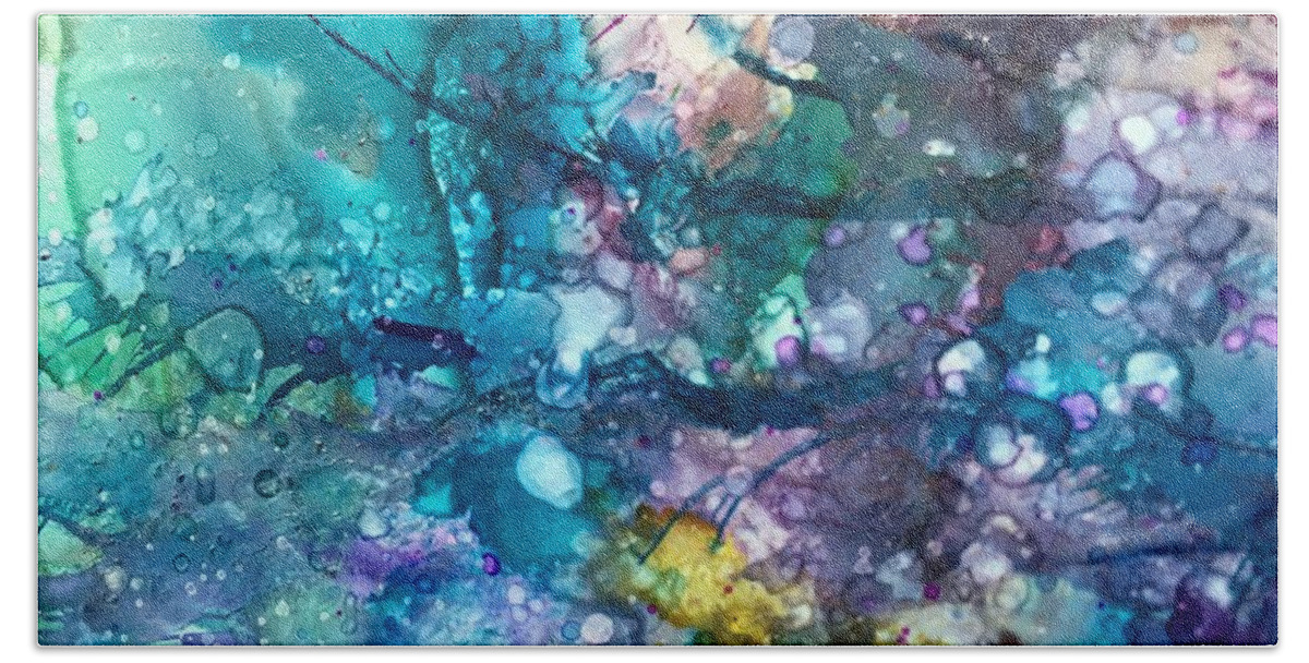 Abstract Bath Towel featuring the painting Fairy Spring by Nancy Koehler
