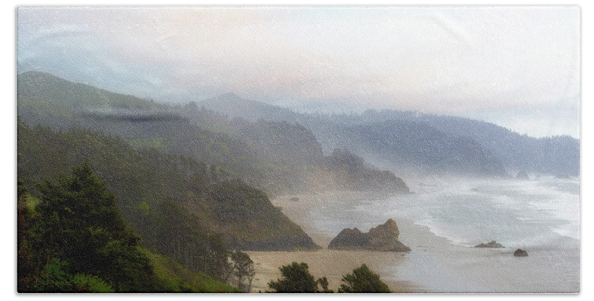 Cannon Bath Towel featuring the photograph Falcon and Silver Point at Oregon Coast by David Gn