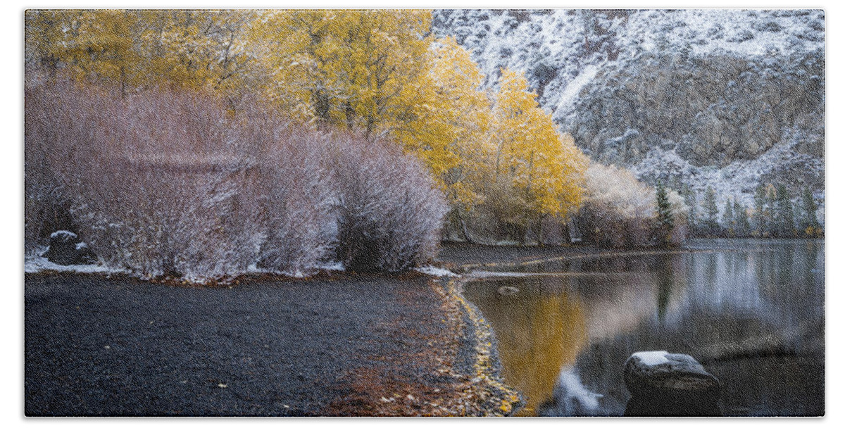 Lake Hand Towel featuring the photograph Fall and Winter at Silver Lake by Cat Connor