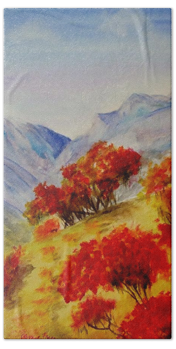 Mountains Bath Towel featuring the painting Fall Color by Jamie Frier