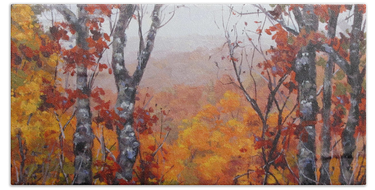 Landscape Bath Towel featuring the painting Fall Color by Karen Ilari