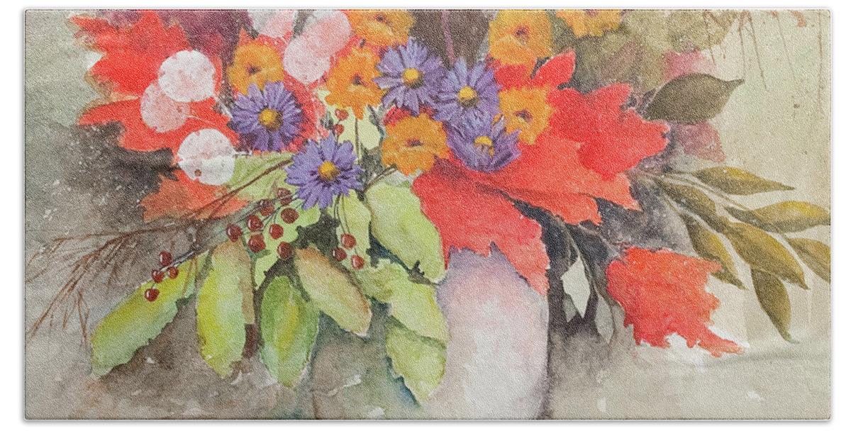 Watercolor Bath Towel featuring the painting Fall Colors by Lee Beuther