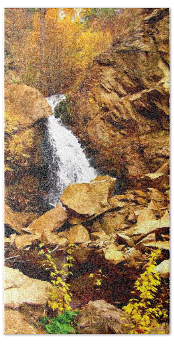 Waterfall Hand Towel featuring the photograph Water Falling by Kathy Bassett
