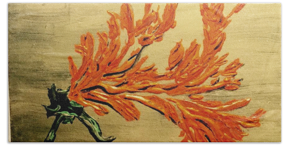 Orange Bath Towel featuring the painting Fall Fantasy by Kenlynn Schroeder