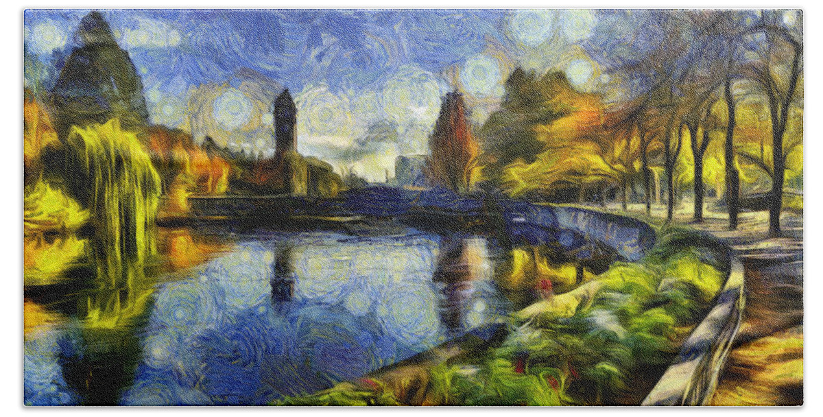 Clock Tower Hand Towel featuring the photograph Fall in Riverfront Park Spokane by Mark Kiver