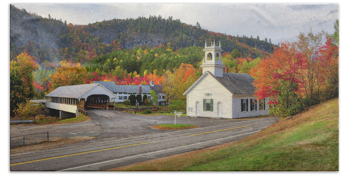 Covered Bridge Hand Towel featuring the photograph Fall in Stark by Robert Clifford
