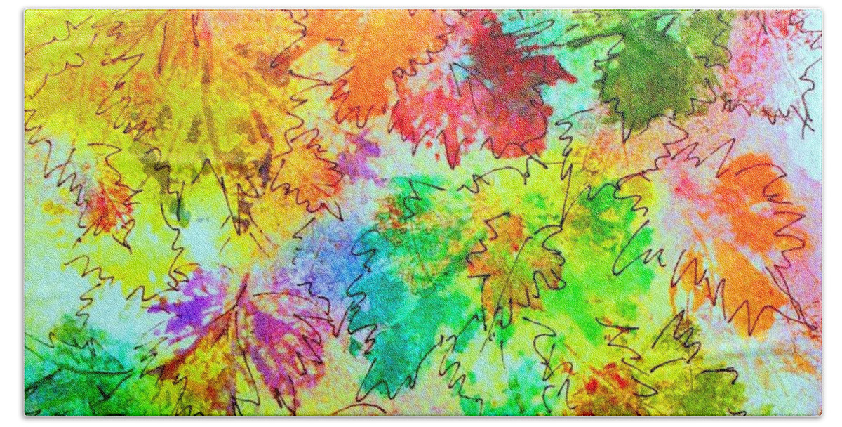 Fall Leaves Of Red Bath Towel featuring the painting Fall Leaves 7 by Hazel Holland
