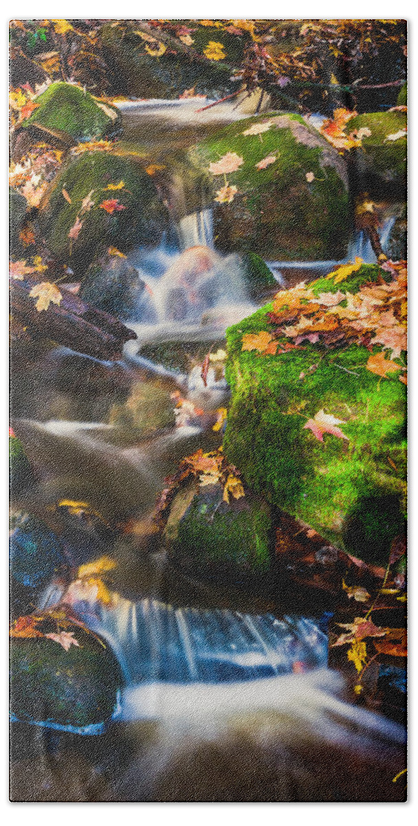 Autumn Bath Towel featuring the photograph Fall Seasonal Water Cascade by Rikk Flohr