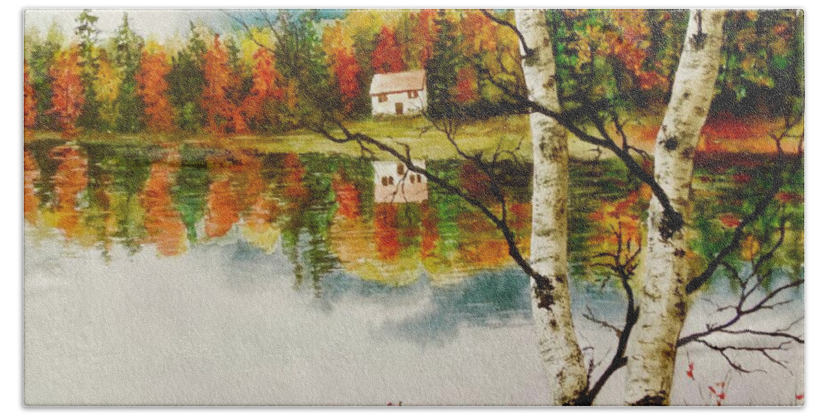 Landscape Hand Towel featuring the painting Fall Splendour by Sher Nasser