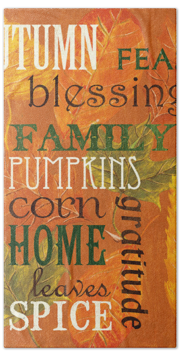 Fall Hand Towel featuring the painting Fall Typography 1 by Debbie DeWitt