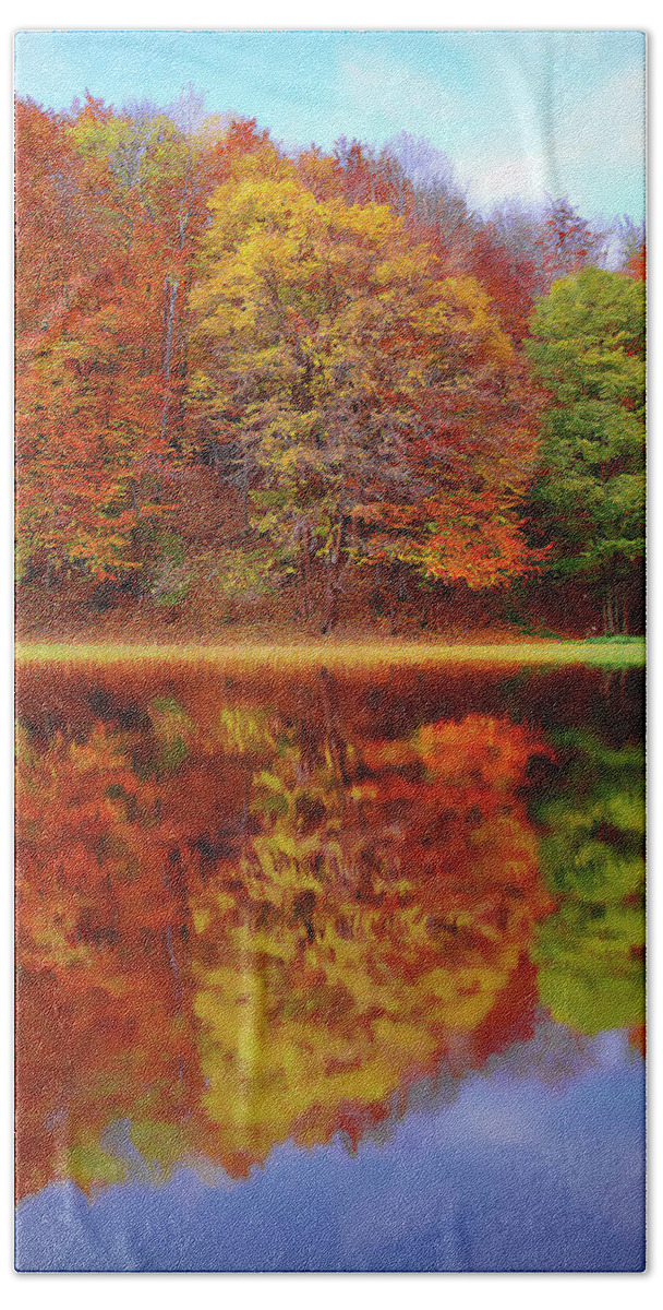 Fall Waters Hand Towel featuring the painting Fall Waters by Harry Warrick