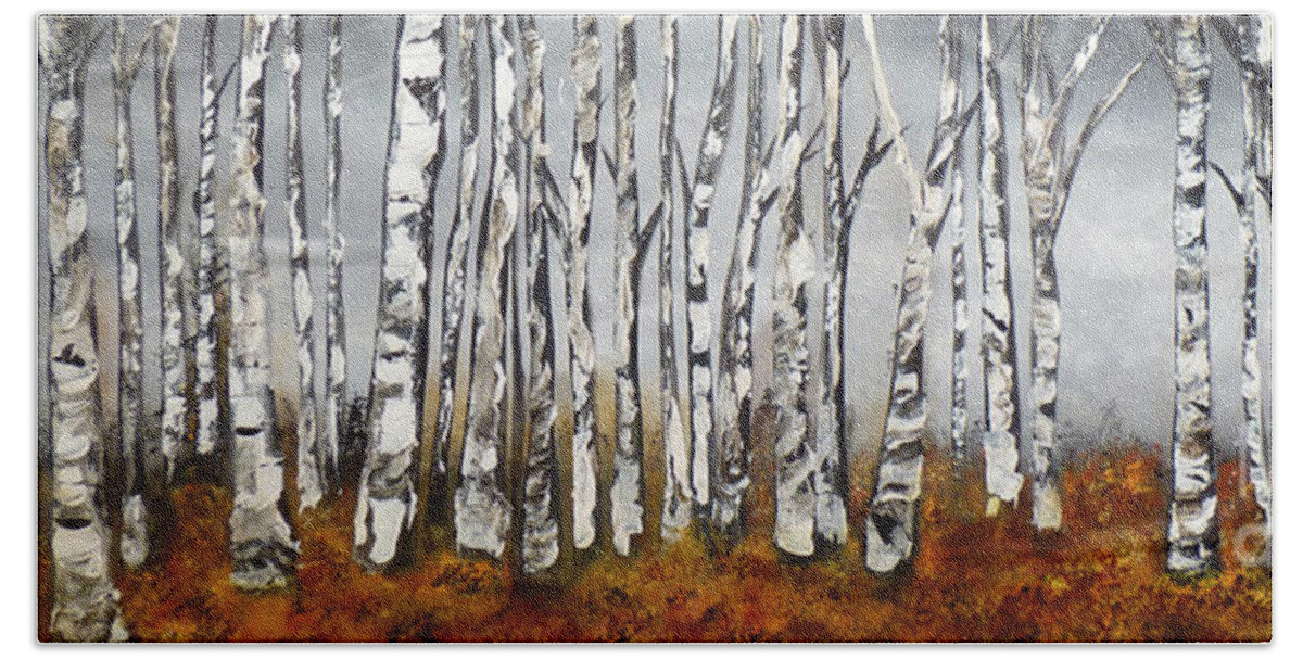 Birch Tree Bath Towel featuring the painting Fallen by Chad Berglund