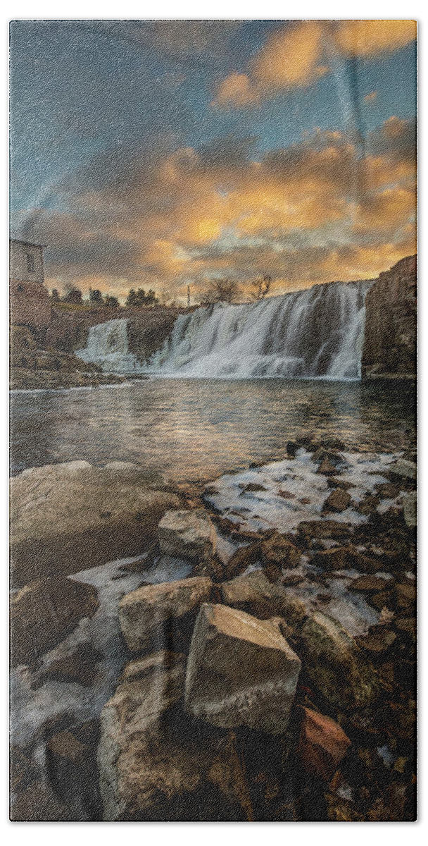 Sioux Falls Hand Towel featuring the photograph Falls by Aaron J Groen