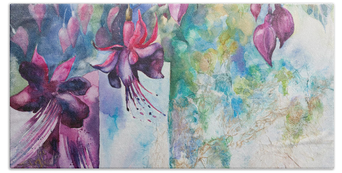 Flowers Hand Towel featuring the painting Fantasy Fuchsia by Kate Bedell