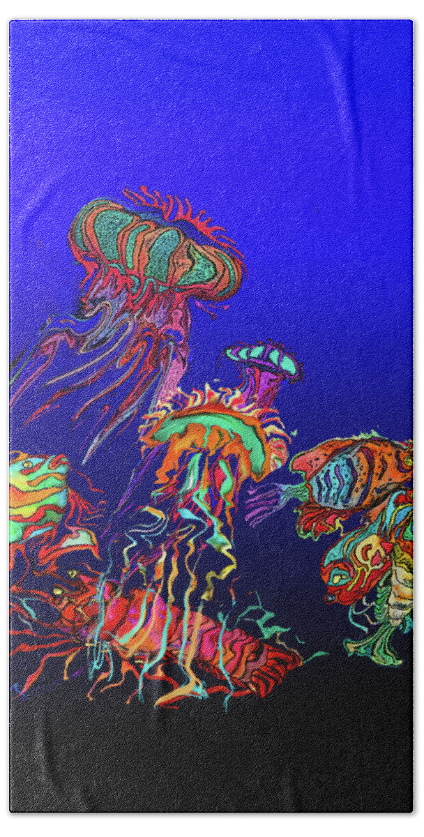 Jellyfish Bath Towel featuring the painting Fantasy Sea life1 by Martin Hardy Jr
