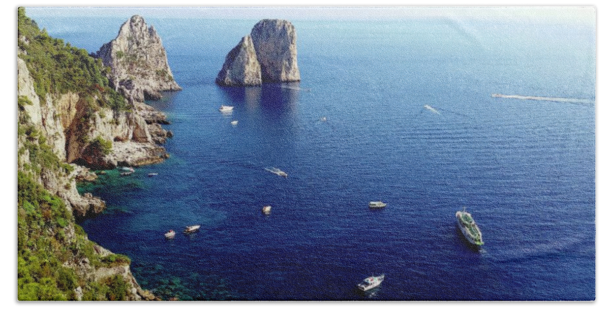 Europe Hand Towel featuring the digital art Faraglioni Rocks, Isle of Capri by Joseph Hendrix